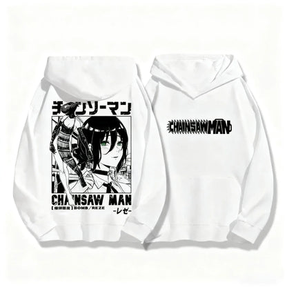 Autumn Winter Sweatshirt Chainsaw Man Reze Hooded Men Women Oversized Y2k Unisex Fleece Warm Pullovers Hip Hop Women Hoodie Top