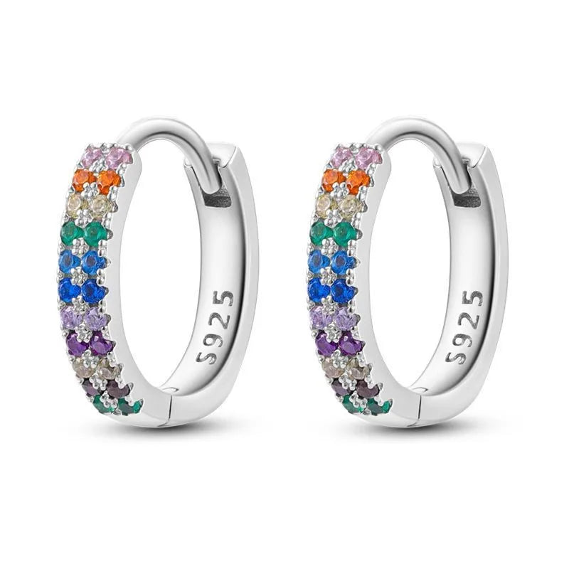 MISEFF Real 925 Sterling Silver Earring Gradual Change Green Blue Colored Zircon Hoop Earrings Engagement Wedding Jewelry Gifts