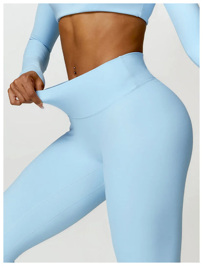 Women Yoga Suit - Quick Dry Gym Tracksuit With Long Sleeve Top & High Waist Leggings