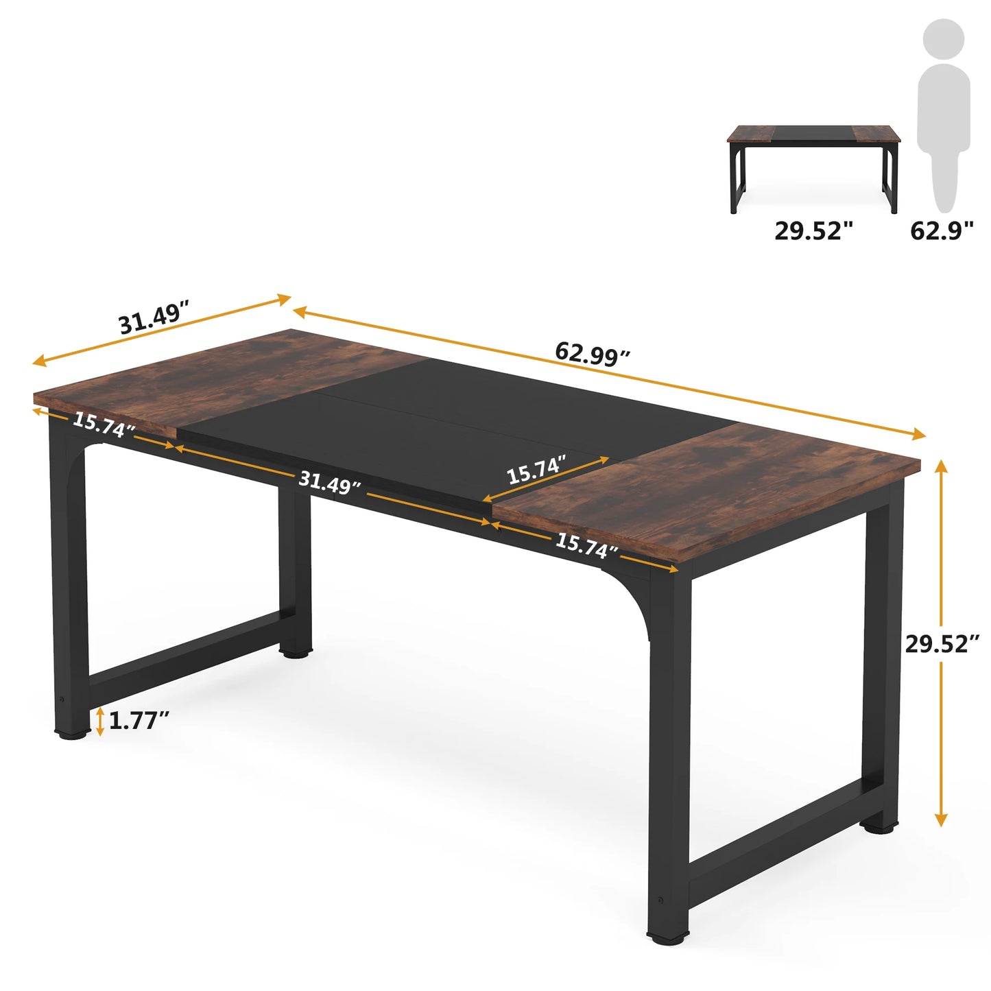 Large Office Desk | Modern Computer Desk - Spacious Writing Workstation for Home Office