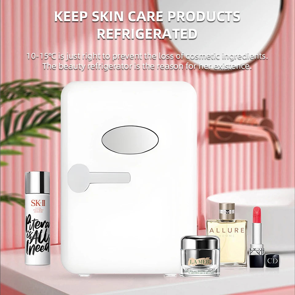 Portable 4L Mini Beauty Fridge Car & Home Dual Use Cooling Heating Refrigerator Skincare Cosmetics Makeup Face Fridge for Travel