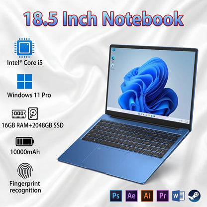 New 18.5" Gaming Laptop Intel Core i5 Processors 16GB 2TB SSD 10000mAh Backlit Keyboard Fingerprint Business Study PC Computer