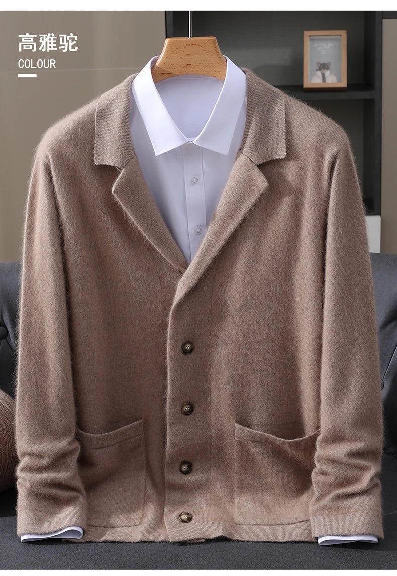 New Mink Wool Cardigan Men's Padded Sweater Coat Business Casual Knitted Cashmere Sweater Coat