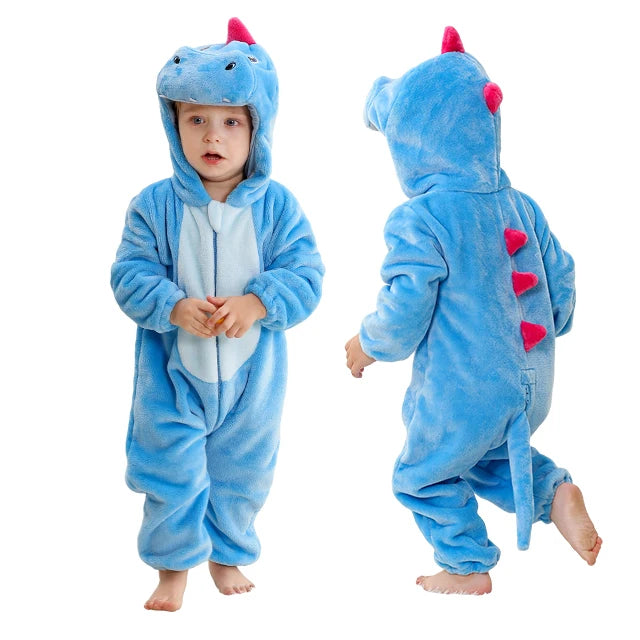 Baby Winter Rompers - Soft Polyester Hooded Jumpsuit With Animal Pattern, Machine Washable