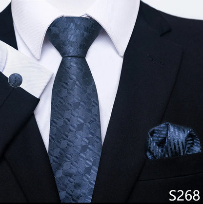 Mens Blue Gold Tie  Pocket Square Set - Wedding  Party Accessories