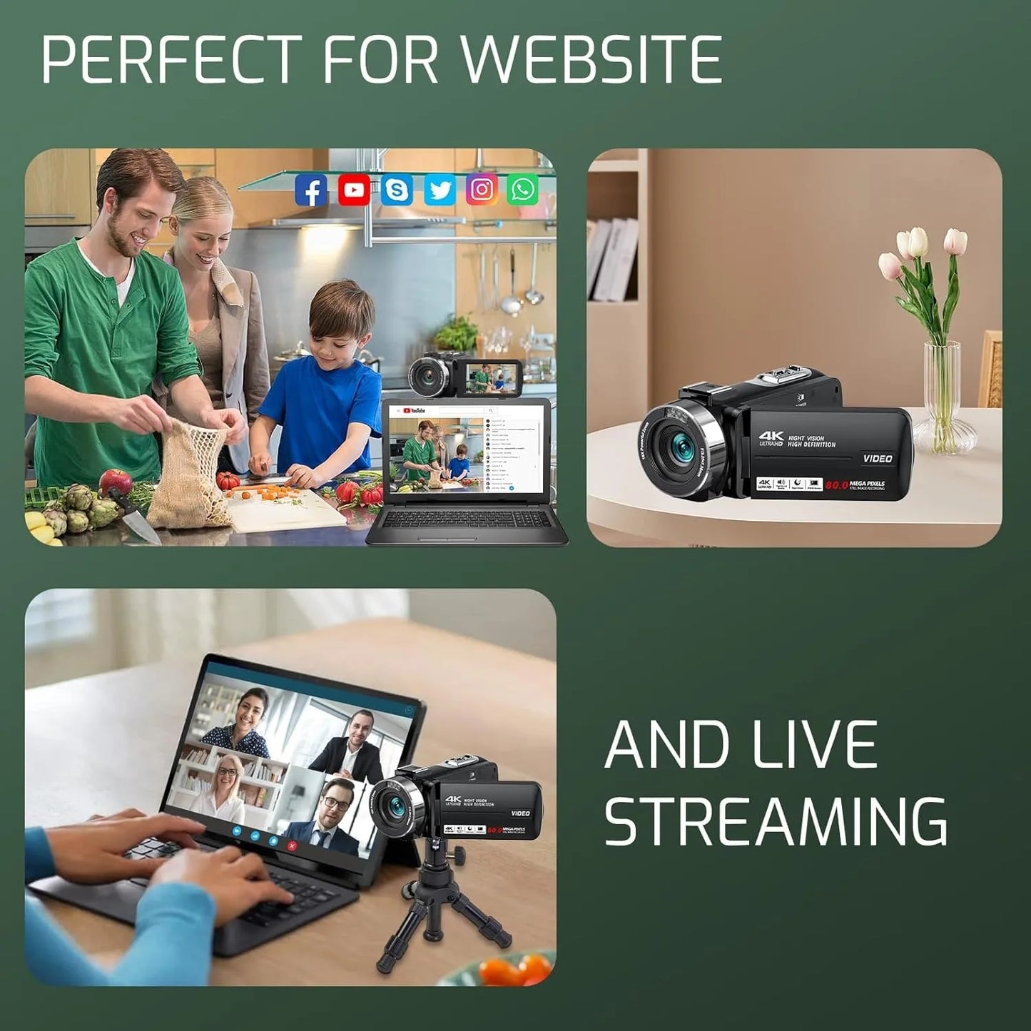 4K Video Camera Ultra HD Digital Camcorder | 80MP Photo Camera With Night Vision