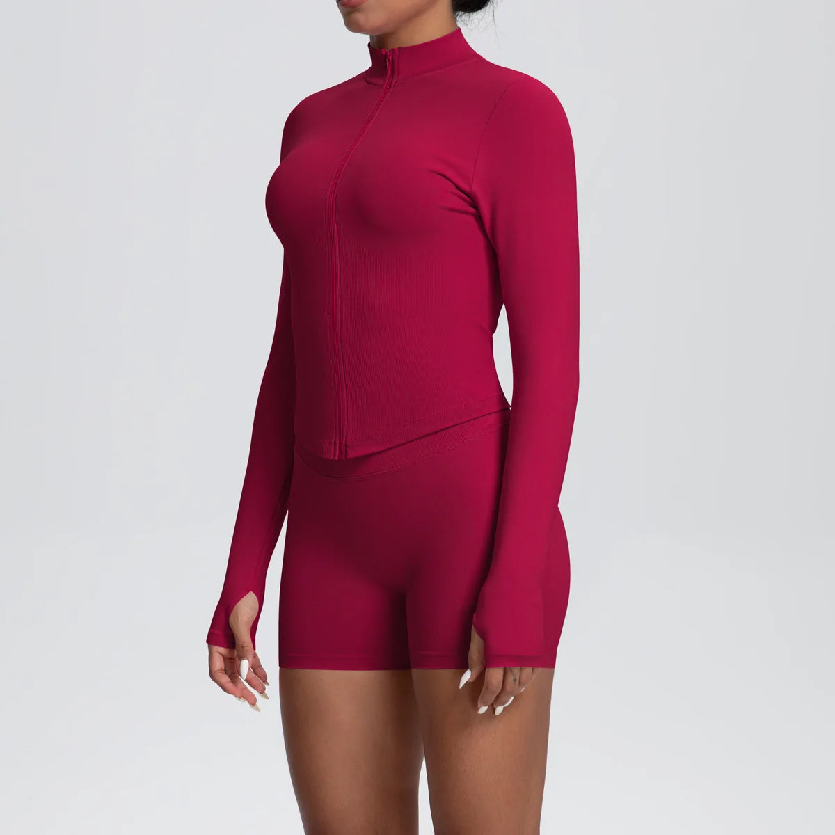 Women Gym Set - Seamless Yoga Suit With Zip Shirt & Cycling Shorts Activewear