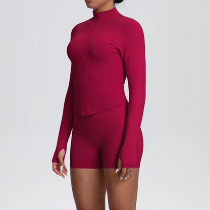 Women Gym Set - Seamless Yoga Suit With Zip Shirt & Cycling Shorts Activewear