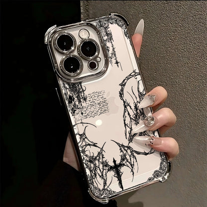 Cool Dark Gothic Cross Mark Line Plating Phone Case For IPhone 17 16e 16 15 14 13 12 11 Pro Max X XR XSMax 7 8 Mini Air Plus