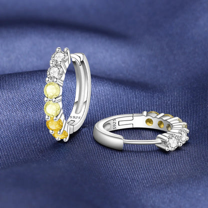 MISEFF Real 925 Sterling Silver Earring Gradual Change Green Blue Colored Zircon Hoop Earrings Engagement Wedding Jewelry Gifts