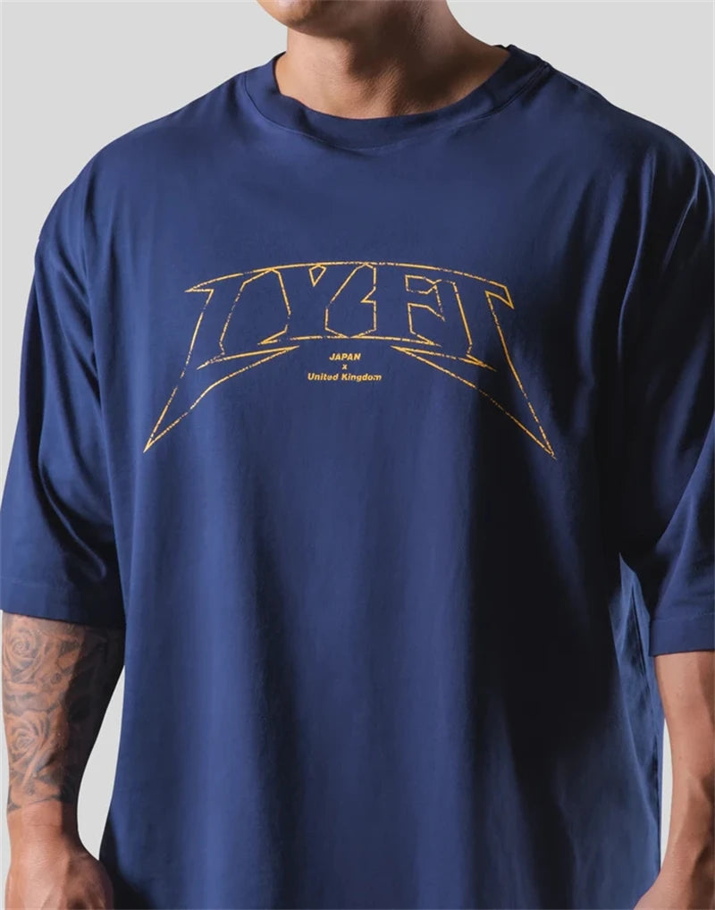 LYFT Oversized Training Men's T-Shirt Design Letters Print T Shirts For Men Loose Fashion Sport Street Casual ClothesTees Tops