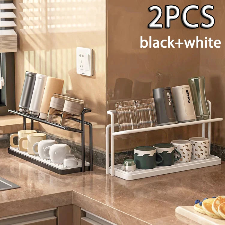 Bottle Drying Rack - 2 Tier Rust Proof Steel Kitchen Storage Rack with Removable Drain Tray