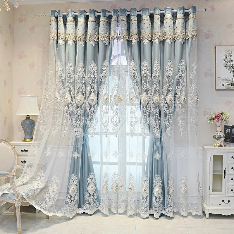 Luxury Embroidered Curtains - Vintage Style Floral Window Drapes With 3D Relief Pattern