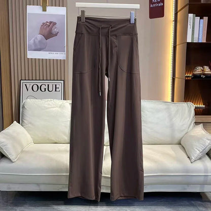 Women's Loose-Fit Sports Pants with Pockets, Straight-Leg High-Waist Athletic Fitness Pants, Yoga Pants, Pilates Trousers