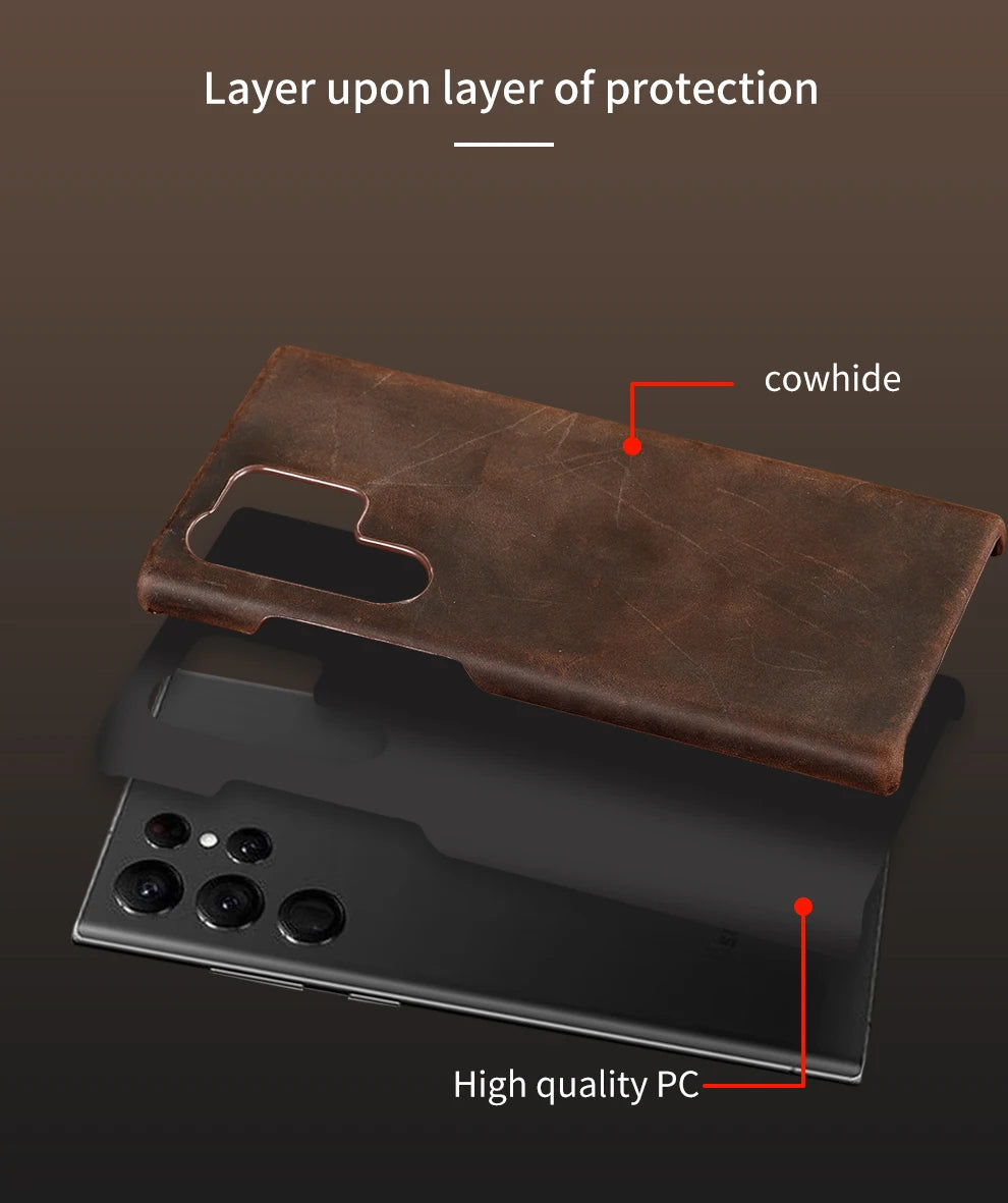 Leather Phone Case – LANGSIDI Genuine Pull-Up Retro Cover for Samsung Galaxy S25 Ultra