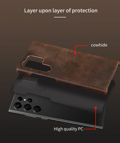 Leather Phone Case – LANGSIDI Genuine Pull-Up Retro Cover for Samsung Galaxy S25 Ultra