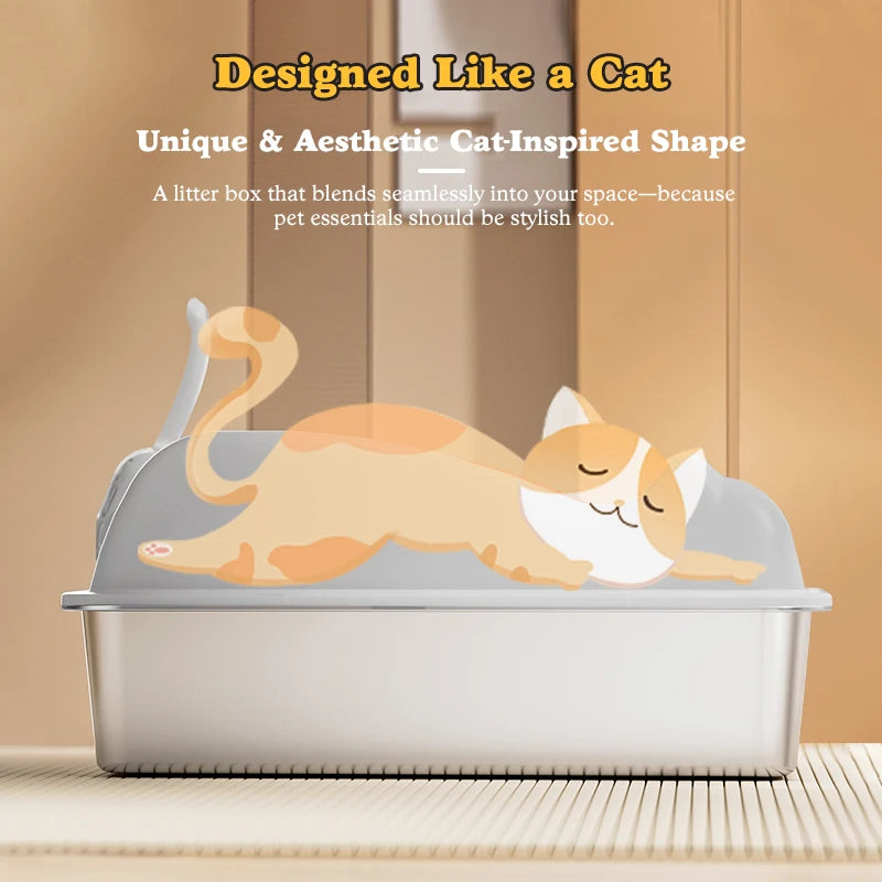 XL Stainless Steel Cat Litter Box with Lid - Easy Clean Odor-Free Anti-Leakage - ZOOMNSTORE