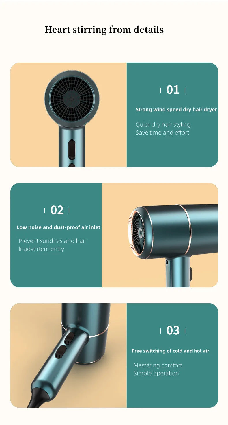 Professional Hair Dryer - Foldable High Power Negative Ion Blu-Ray Electric Blow Dryer