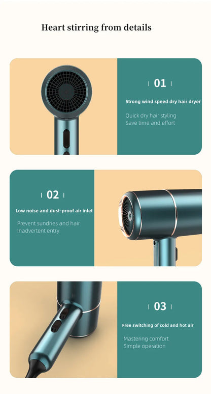 Professional Hair Dryer - Foldable High Power Negative Ion Blu-Ray Electric Blow Dryer