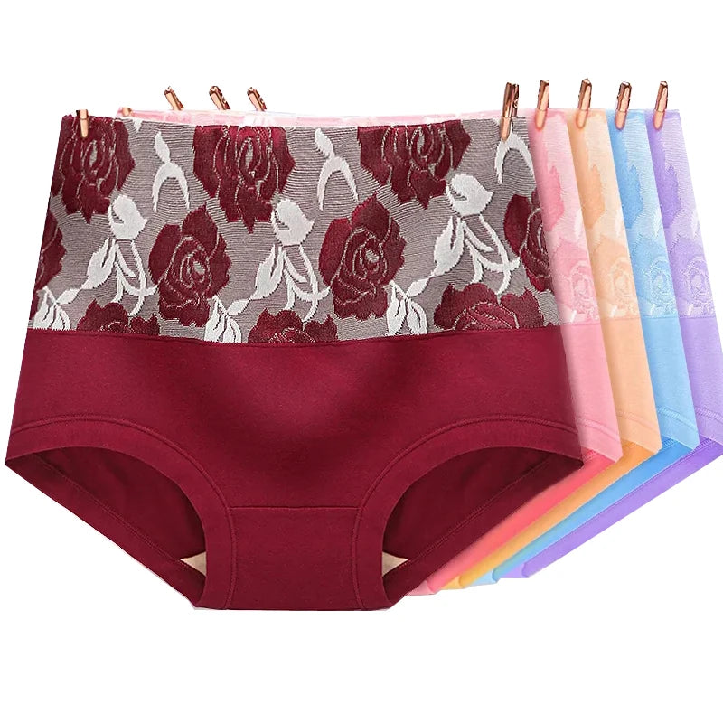 5Pcs/Set High Waist Cotton Panties Women Body Slimming Underwear Fashion Print Briefs Ladies Panty Breathable Female Lingerie
