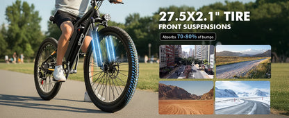 Qlife Racer Ultra Electric Bike for Adults, Peak 1200W 48V 10.4Ah,  27.5" Tire Electric Mountain Bike, 28MPH 55 Miles Off-road Electric Bicycle, 21-Speed E-Bicycle with Full Suspension