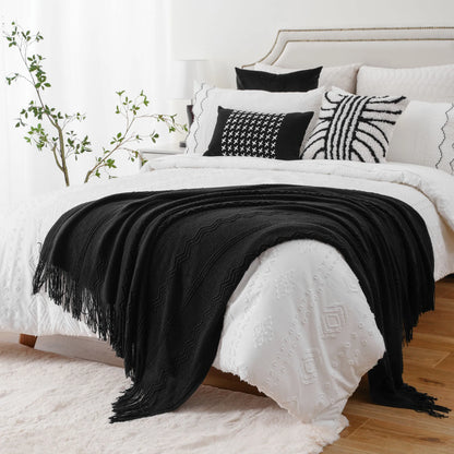 Caramel Knit Throw Blanket - Lightweight Plaid Blanket for Couch and Bed