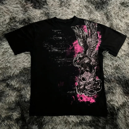 Classic Y2K Gothic Style T-shirt Print Oversized T Shirt High Street Shirts Gothic Round Neck Cotton Tops New Mens Women T Shirt