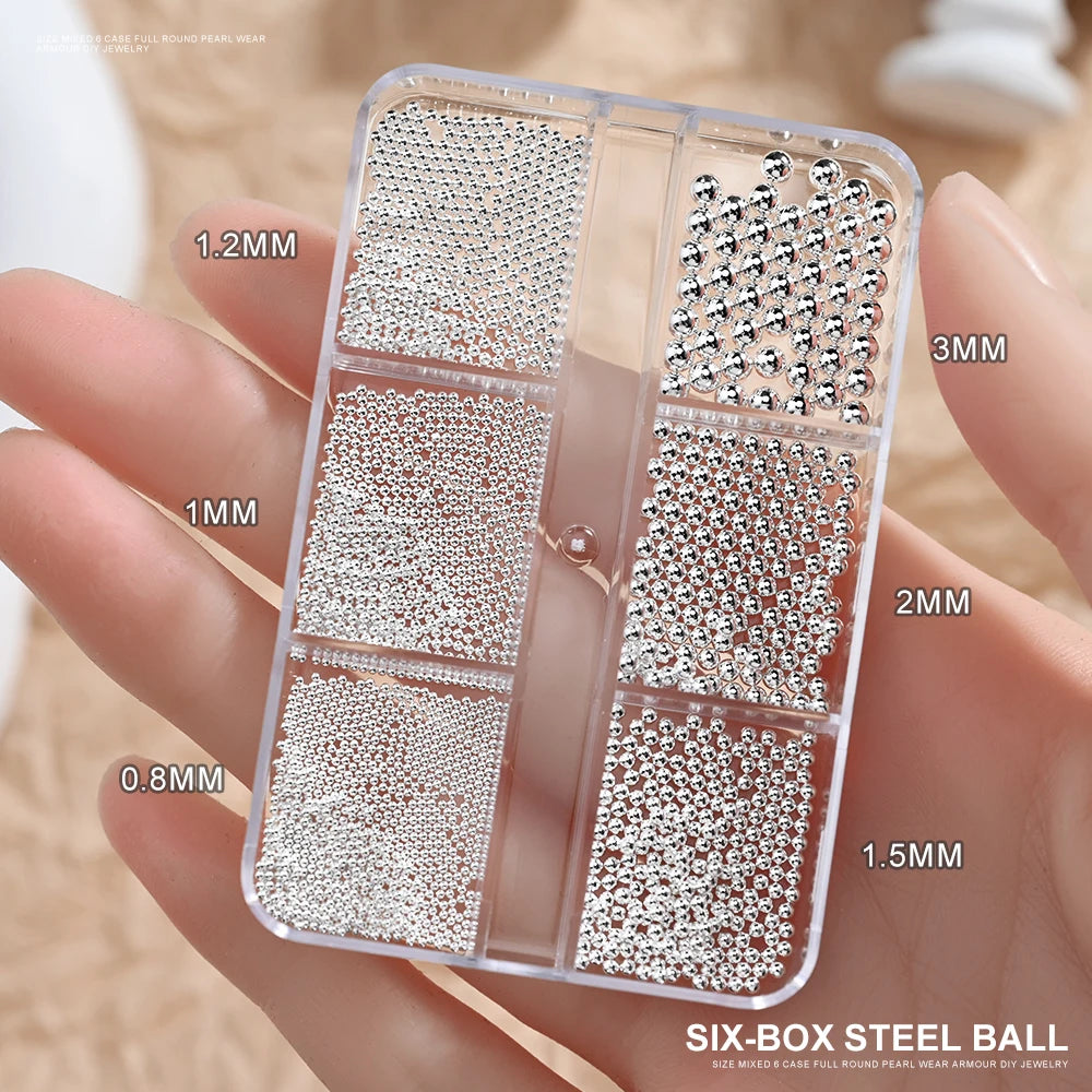 Mini Caviar Beads Nail Art Set - GoldSilver Micro Ball Charms with Magnetic Pen