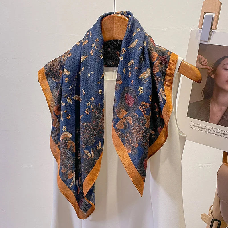 Pure Cotton Womens Printed Scarf - Fashionable Square Foulard for Neck and Hair