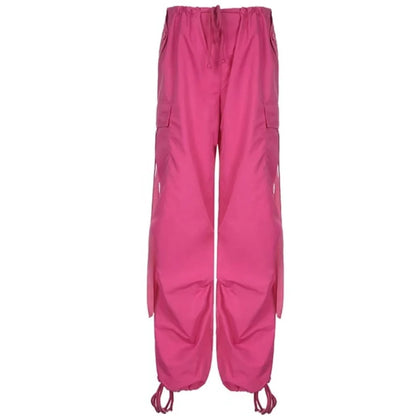 Red Cargo Pants Women Casual Joggers High Waist Loose Female Hip Hop Trousers Korean Punk Pants Funny Capri Pockets Pants Femme