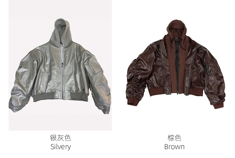 Mauroicardi Autumn Winter Oversized Cool Black Thickened Warm Pu Leather Jacket Men Hood Luxury Designer Fake 2 Clothes