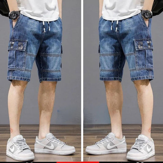 Men's Denim Shorts – Drawstring Loose Multi-Pocket Boyfriend Jean Shorts