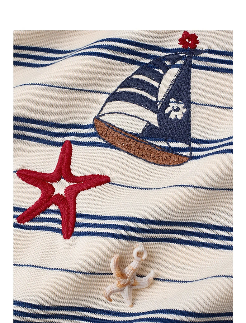 Women's Nautical Stripe T-Shirt – Embroidered Sailboat Summer Top