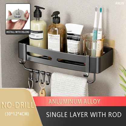 Aluminum Corner Shower Rack - Wall Mounted Bathroom Storage Organizer