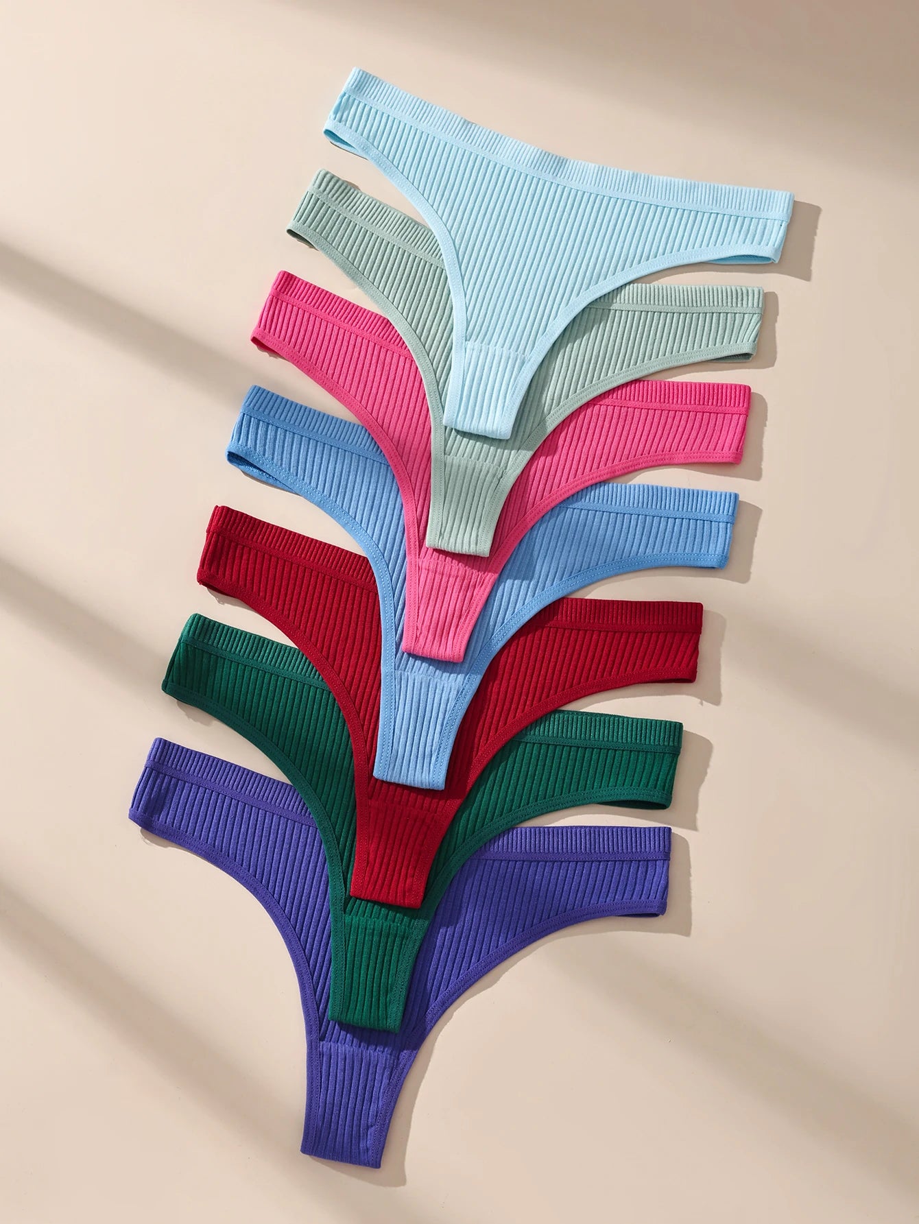 7Pcs Women's Thongs Panties Cotton Striped Underwear Sexy Women Lingerie Solid Intimates Comfort Panty Soft Hot G-Strings XS-XXL