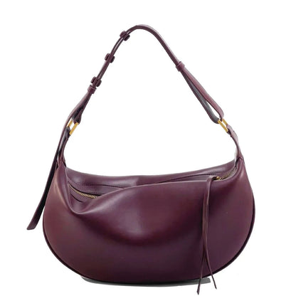 PU Leather Shoulder Bag - Dumpling Crescent Soft Hobo Bag for Women with Zipper Closure