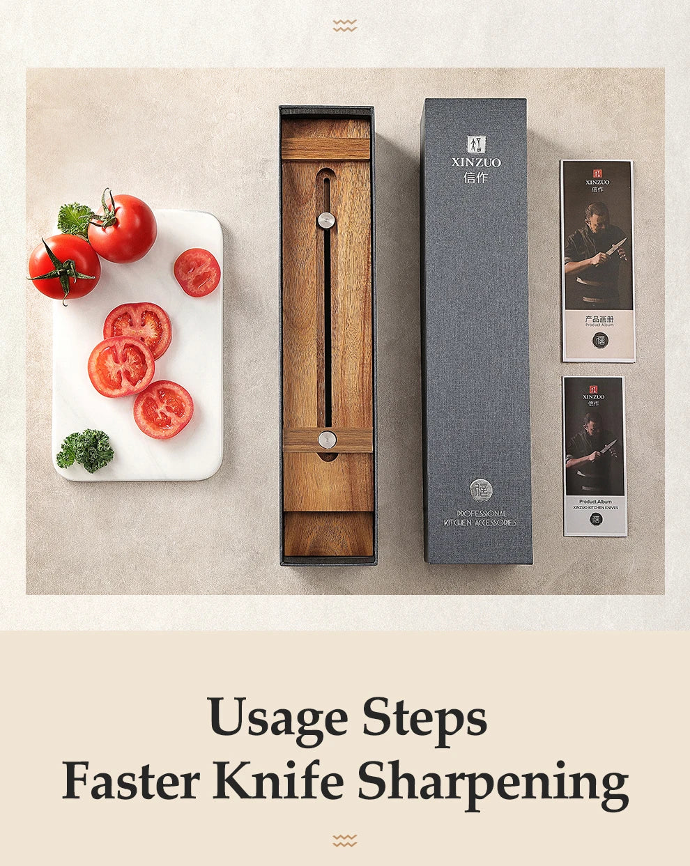 Knife Sharpening Block - Adjustable Acacia Wood Whetstone Holder for Kitchen Knives