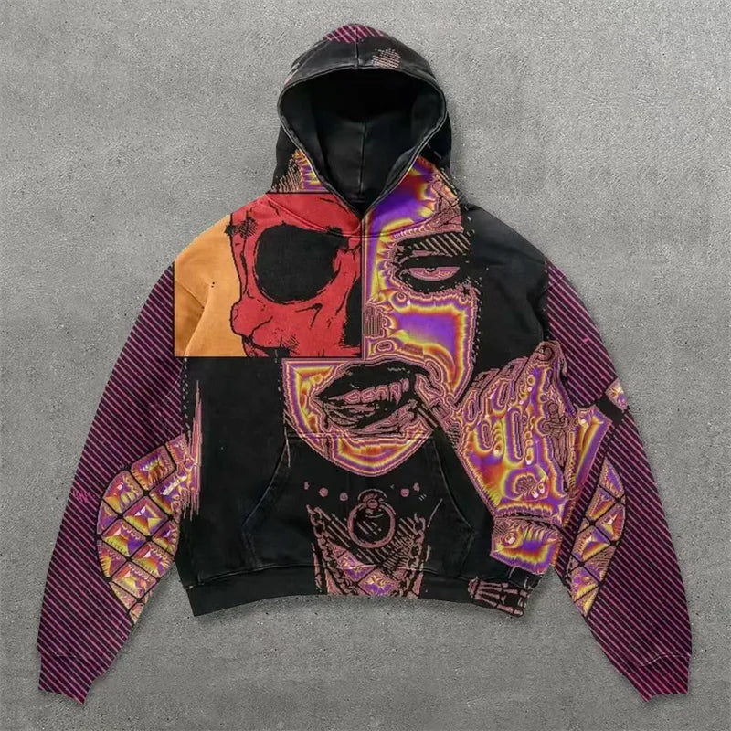 Y2K American Cloths Autumn New Mens 3D Graphic Printed Men Oversized Hoodie Fashion Streetwear Black Gothic Punk Hoodies For Man