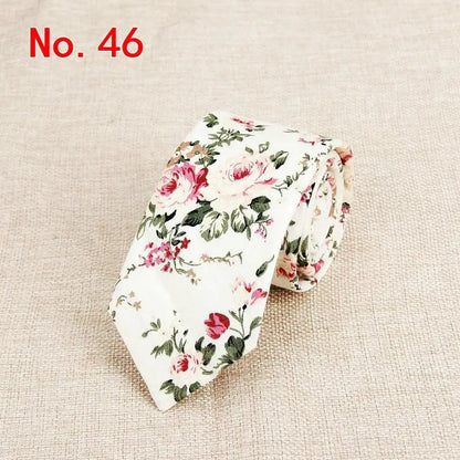 Handmade Floral Tie - Classic Mens Narrow Cotton Necktie for Weddings  Casual Wear