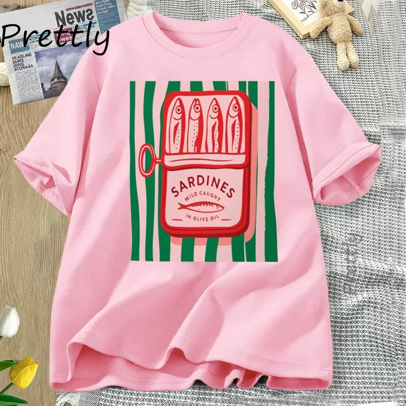 Sardines T-shirt Trend Italy Lovers T Shirt Woman Man Cotton Short Sleeve Harajuku Tshirt Causal Round Neck Womens Clothing