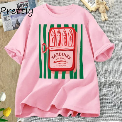 Sardines T-shirt Trend Italy Lovers T Shirt Woman Man Cotton Short Sleeve Harajuku Tshirt Causal Round Neck Womens Clothing