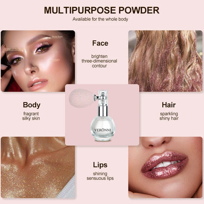 6-Color Diamond Highlighter Powder Spray Waterproof High Gloss Glitter Body Bronzer Highlight Powder Face Contour Illuminator