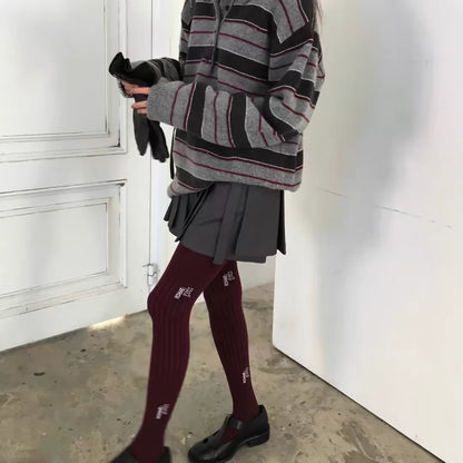 Retro Korean Style Striped Loose Fit Long Sleeve Knitwear Casual Comfortable Warm Collared Sweater for Women Spring Autumn Wi...