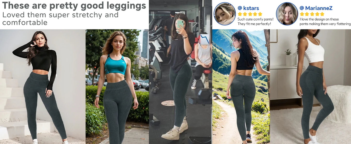 High Waisted Yoga Leggings - Seamless Butt Lifting Tummy Control Pants for Women