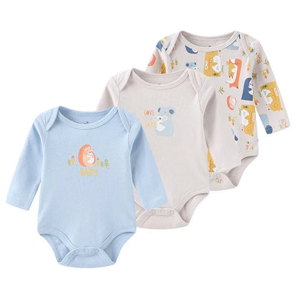 Baby Bodysuit Cotton - Newborn Onesies 3 Pcs Long Sleeve Soft Infant Bodysuits