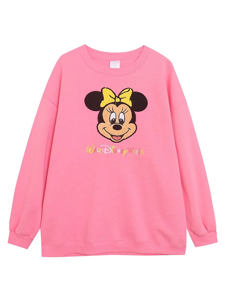 Disney World Disneyland Embroidery Sweatshirt Women Casual Fleece Jumper Mickey Daisy Duck Cartoon Loose Pullover Top O Neck