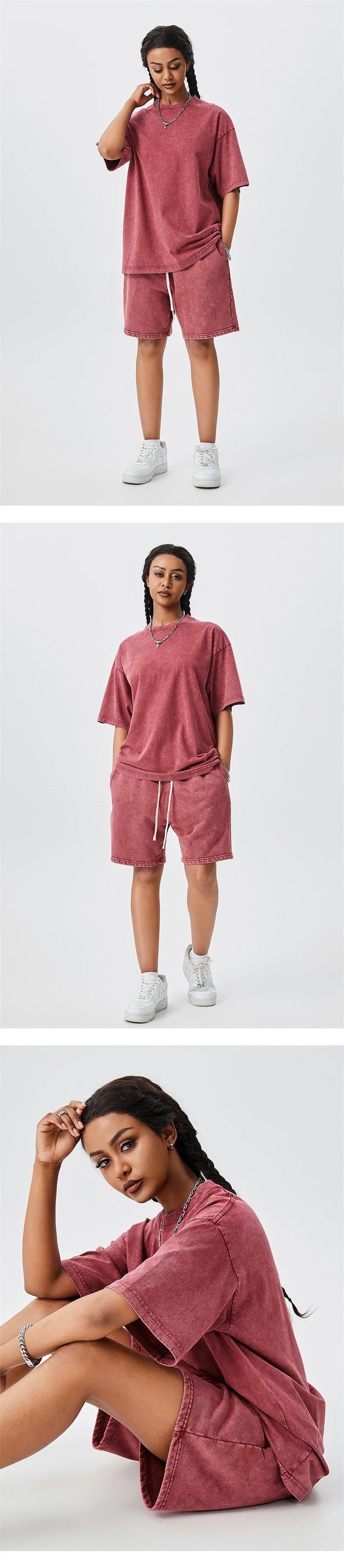 ZODF Trendy Batik Washed 420gsm Cotton Shorts For Men Retro Unisex Basic Heavy Weight Loose Solid Shorts Brand Bottoms HY0855