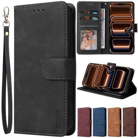 Wallet Skin-friendly With Card Slot Bracket Magnetic Flip Case For Apple iPhone Air 17 Pro Max 16e 15 Plus 14 13 12 11 XR Cover