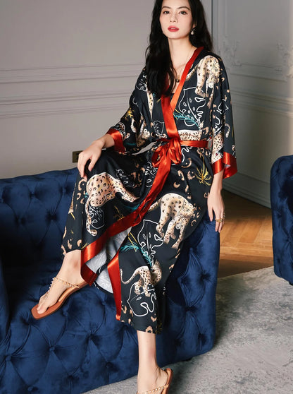 Daiwor Kout Silk Satin Robe for Women Long Japanese Kimono Robe Lightweight Soft Bathrobe Summer Luxury Dressing Gown