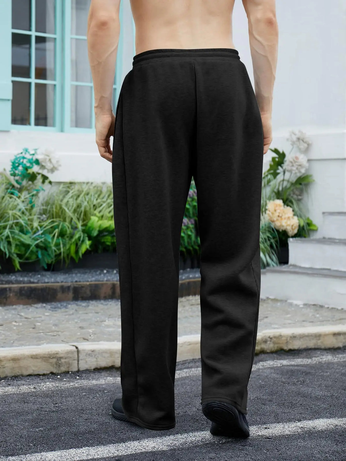 Men's Solid Color Sanitary Winter Pants 2025 Drawstring Waist Straight Wide Leg Loose Fit with Pockets Versatile Sports Trousers